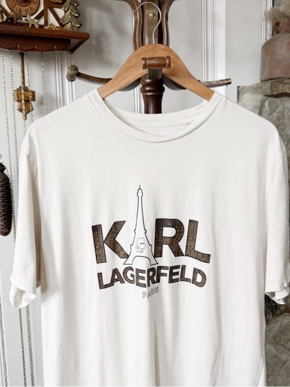 Karl Lagerfeld Paris Cotton Eiffel Tower Karl Logo Graphic Tee Offwhite Mens XL - Picture 3 of 6